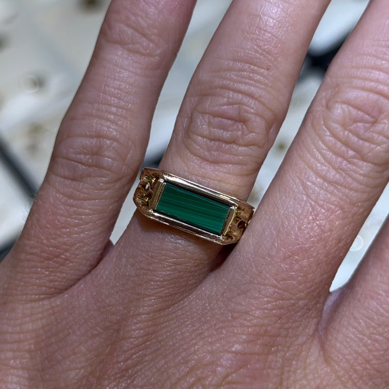 14K Gold Flat Jade Bar Signet Band