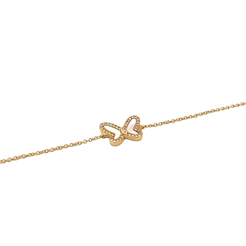 14K Gold Mother of Pearl and Diamond Butterfly Charm Bracelet