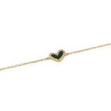 14K Gold Heart Malachite and Diamond Charm Bracelet