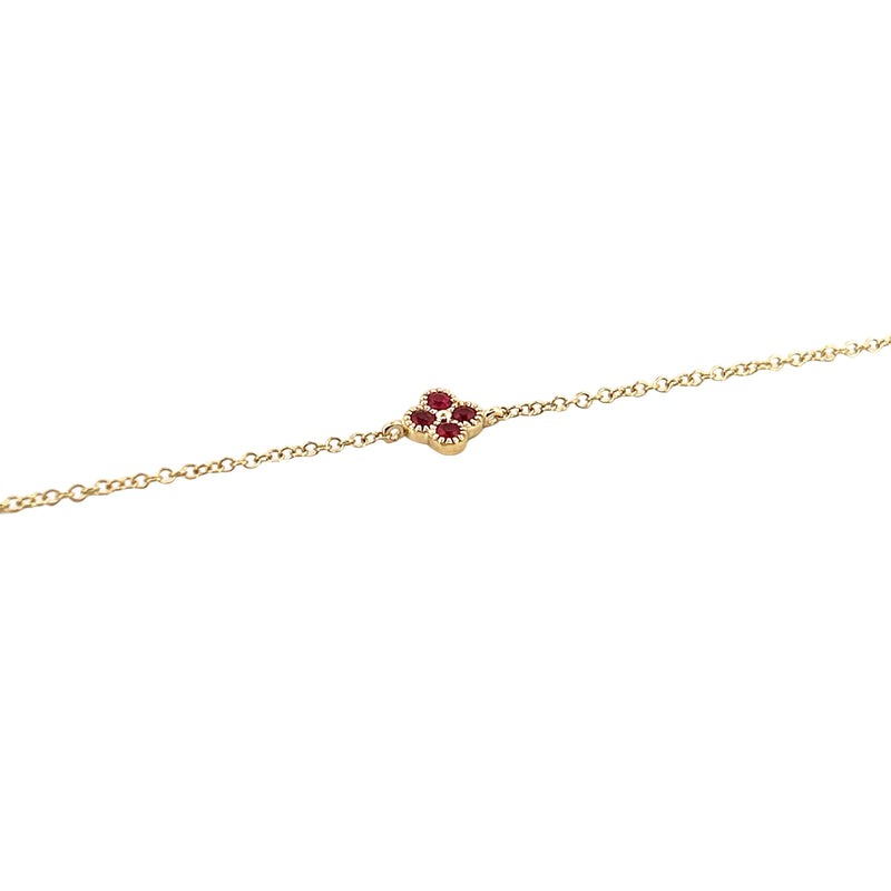 14K Gold Clover Ruby Charm Bracelet