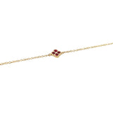 14K Gold Clover Ruby Charm Bracelet