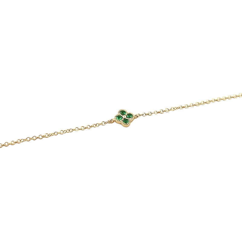 14K Gold Clover Emerald Charm Bracelet