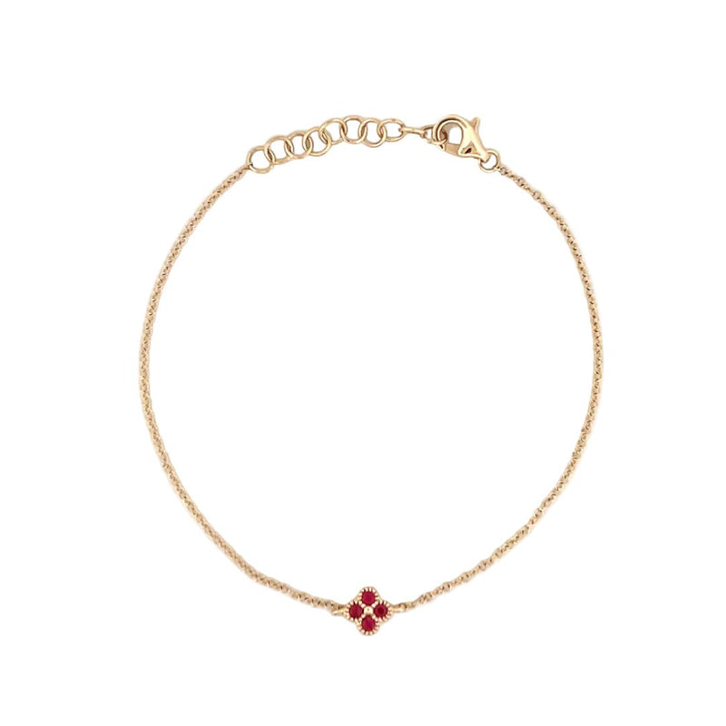 14K Gold Clover Ruby Charm Bracelet
