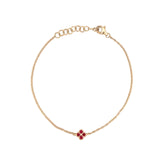 14K Gold Clover Ruby Charm Bracelet