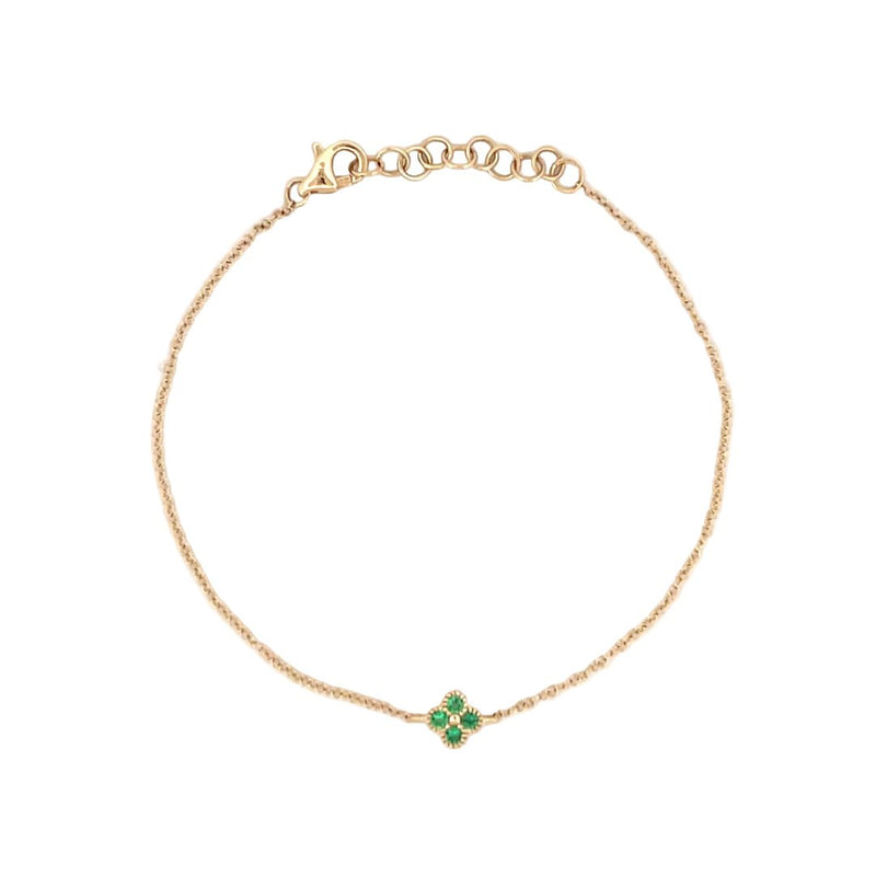 14K Gold Clover Emerald Charm Bracelet