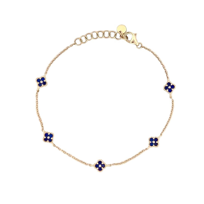 14K Gold Clover Sapphire Station Bracelet