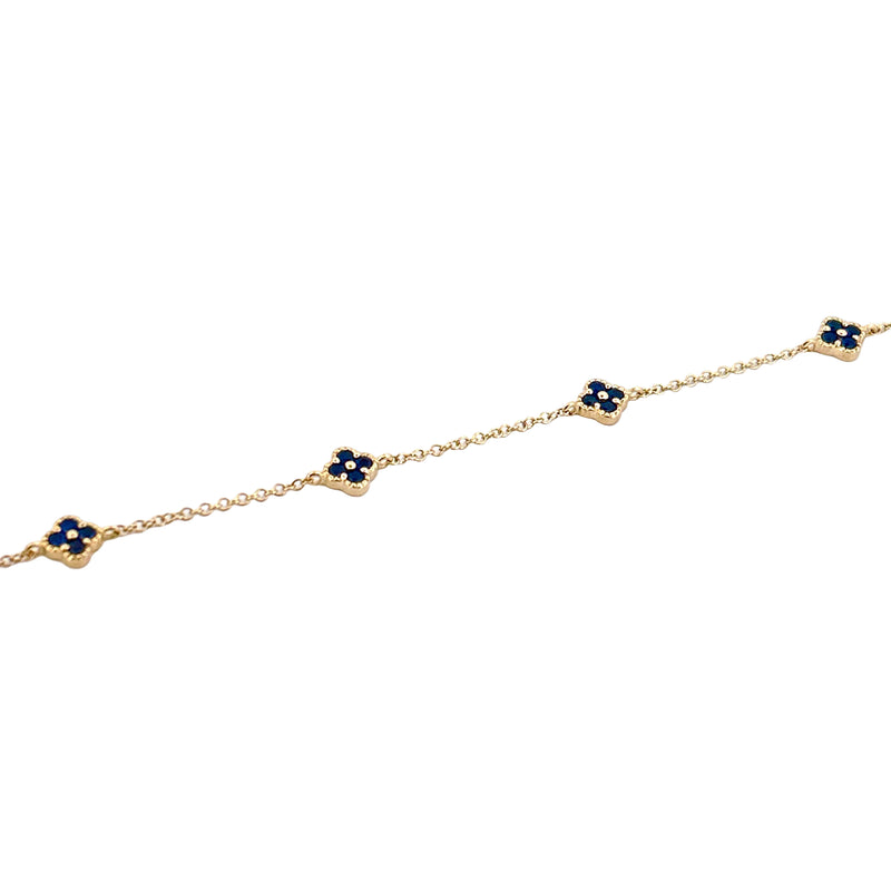 14K Gold Clover Sapphire Station Bracelet