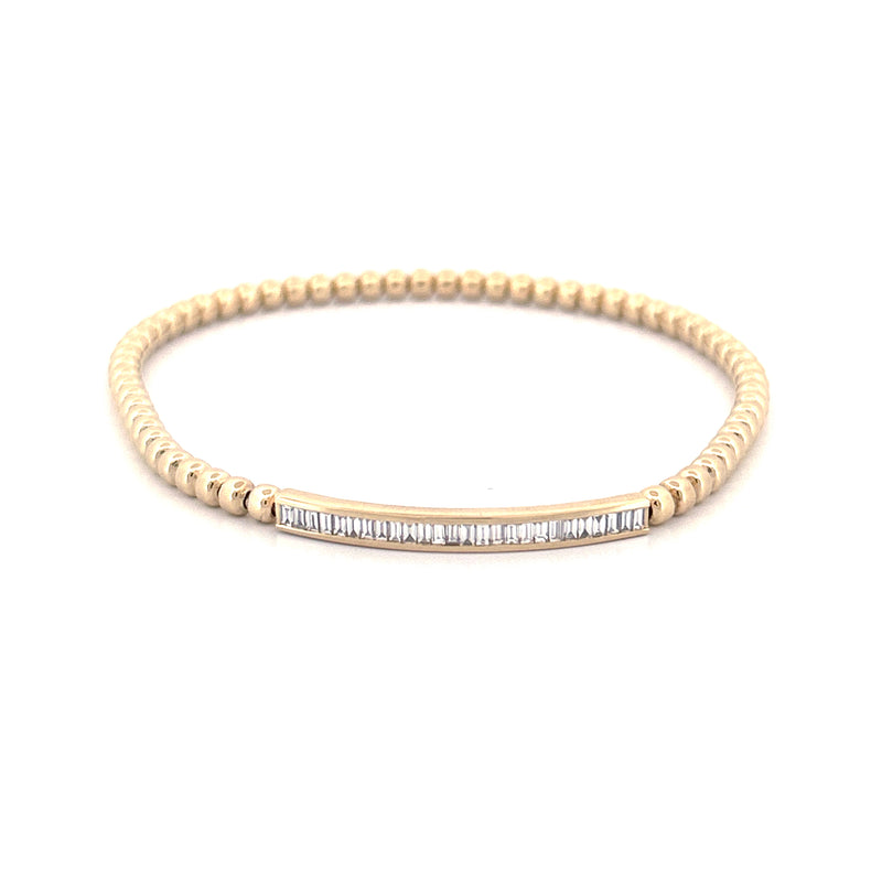 14K Gold Flexible Baguette Diamond Channel Bar Bead Bracelet