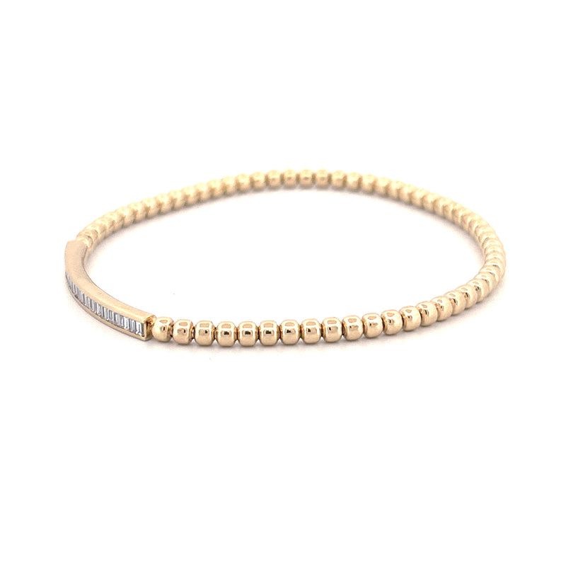 14K Gold Flexible Baguette Diamond Channel Bar Bead Bracelet