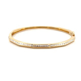 14K Gold Edge Beveled Geometric Baguette Diamond Channel Bangle