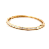 14K Gold Edge Beveled Geometric Baguette Diamond Channel Bangle