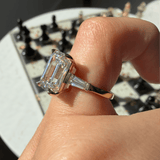 14K Gold Lab Grown Emerald Diamond Baguette Three Stone Engagement Ring