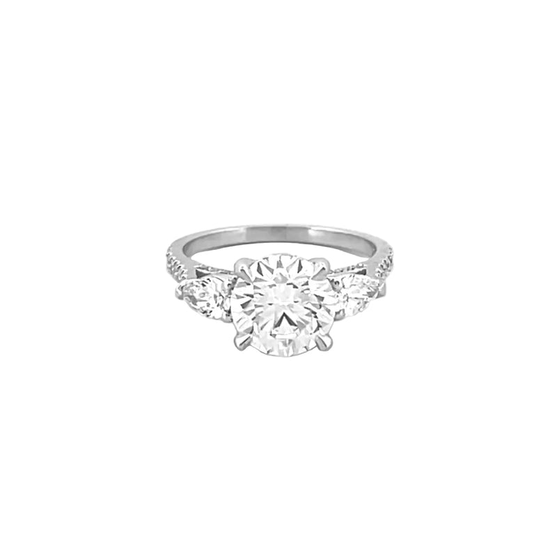 14K Gold Three Stone 2.00 Carat Lab Grown Round Diamond Cathedral Engagement Ring