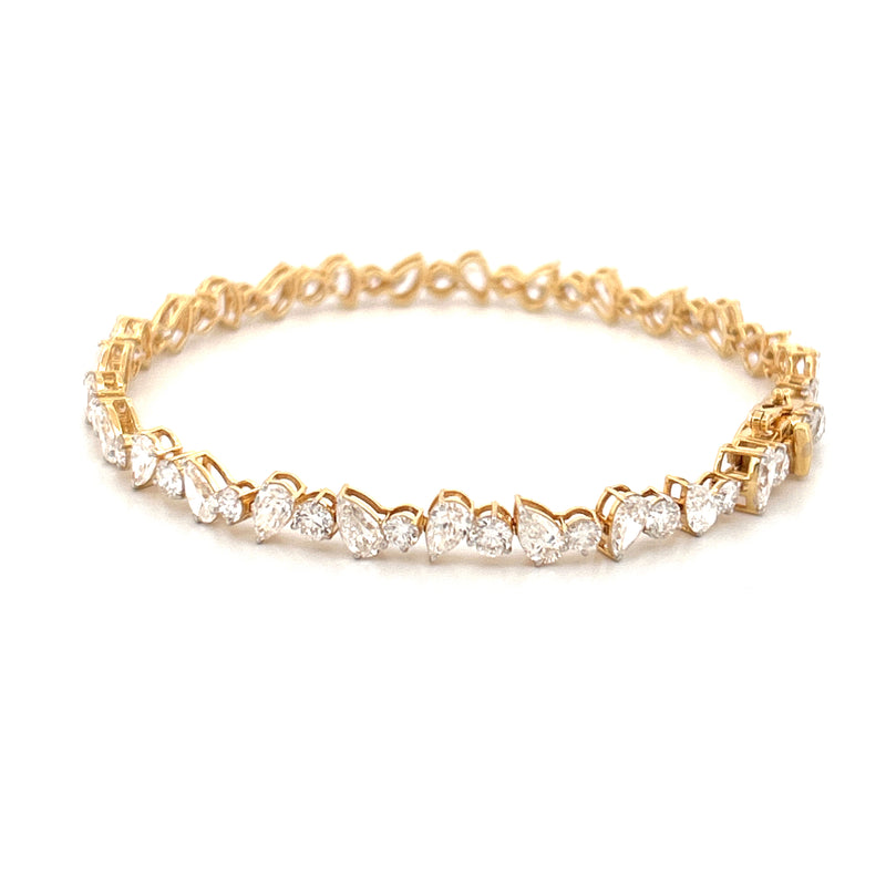 14K Gold Lab Diamond Alternating Pear and Round Tennis Bracelet