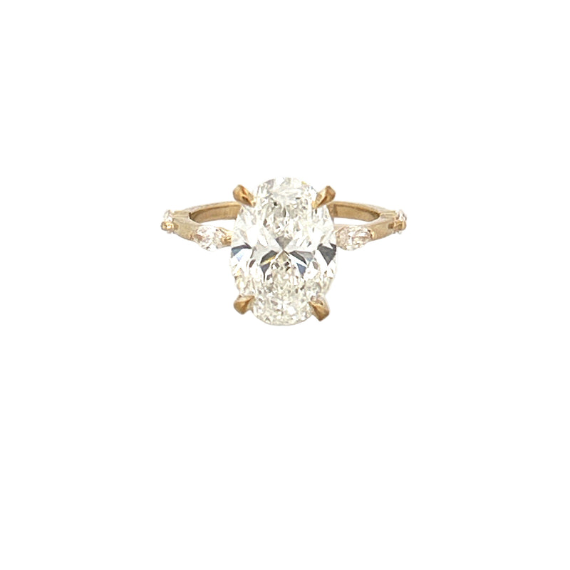 14K Gold 3.50 Lab Grown Oval Diamond Station Marquise Engagement Ring