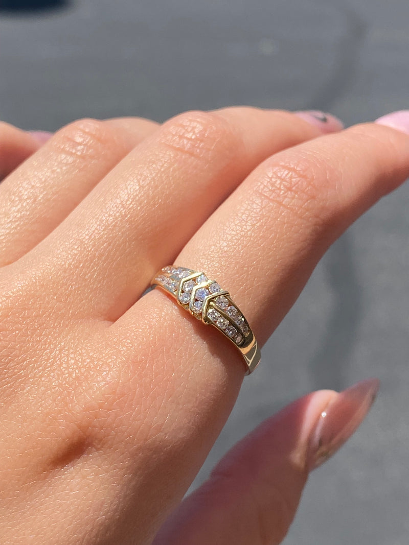 14K Gold Channel Set Duo Chevron Diamond Band
