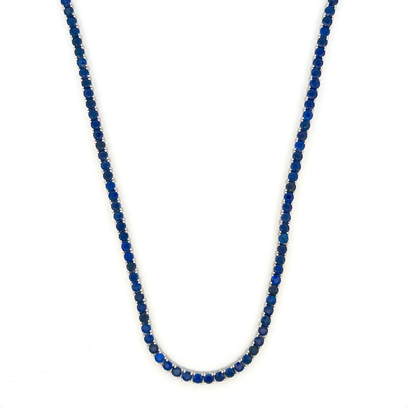 14K Gold Lab Grown 16.00 Carat Sapphire Tennis Necklace