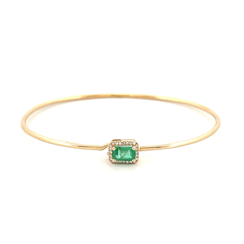 14K Gold Emerald Halo Bangle Bracelet
