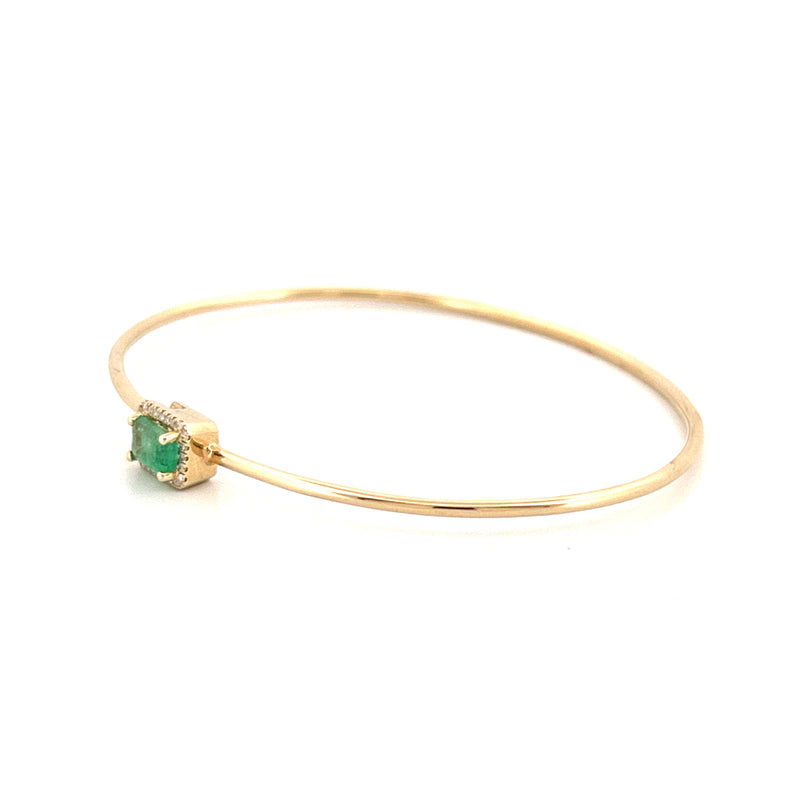 14K Gold Emerald Halo Bangle Bracelet