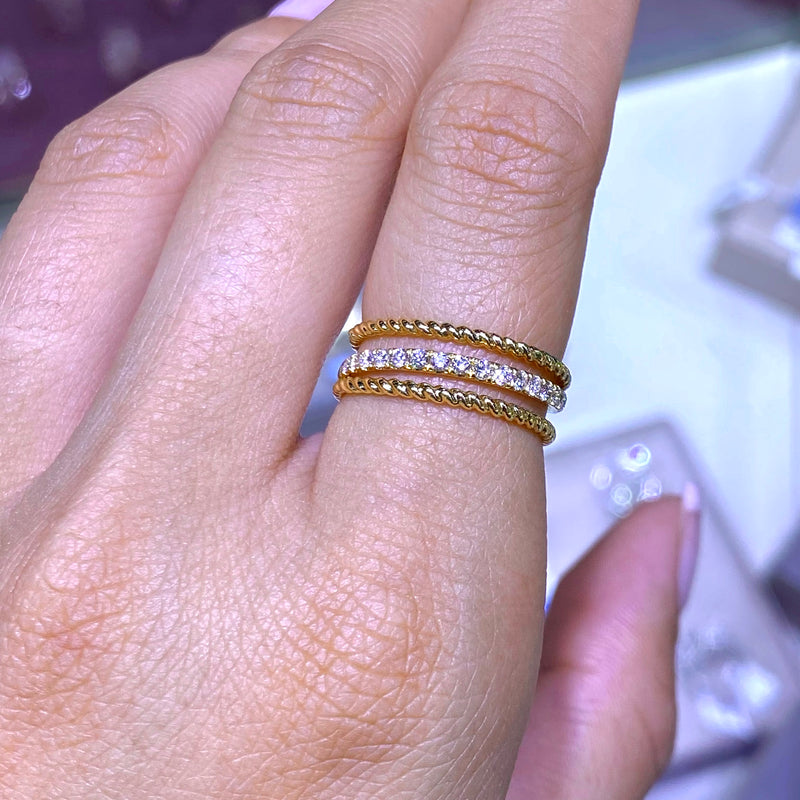 14K Gold Three Row Roped Diamond Band