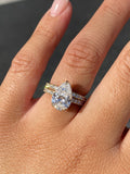 14K Gold 3.00 Carat Lab Grown Pear Diamond Prong Set Engagement Ring with Diamond Under Halo and Prongs