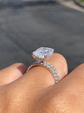 14K Gold 6.50 Carat Lab Grown Radiant Diamond Prong Set Engagement Set with Diamond Under Halo and Prongs
