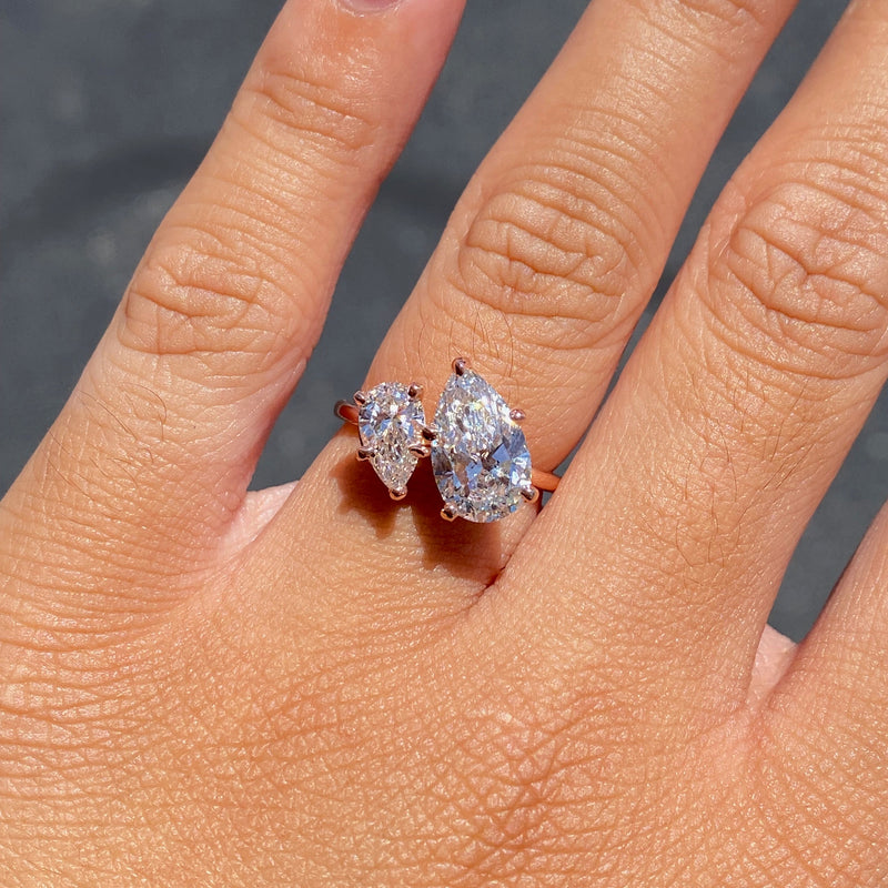 14K Gold 3.20 Carat Lab Grown Diamond Toi Et Moi Duo Pear Engagement Ring