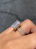 14K Gold 7.00 Carat Lab Grown Radiant Diamond Prong Set Under Halo Engagement Set