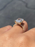 14K Gold 7.00 Carat Lab Grown Radiant Diamond Prong Set Under Halo Engagement Ring