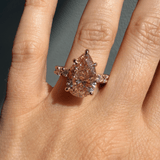 14K Gold 5.00 Carat Lab Grown Pear Pink Diamond U Prong and Under Halo Engagement Ring