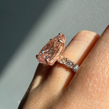 14K Gold 5.00 Carat Lab Grown Pear Pink Diamond U Prong and Under Halo Engagement Ring