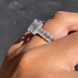 14K Gold 5.00 Carat Lab Grown Emerald Eternity Diamond Walls Under Halo Engagement Ring