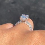 14K Gold 5.00 Carat Lab Grown Emerald Eternity Diamond Walls Under Halo Engagement Ring