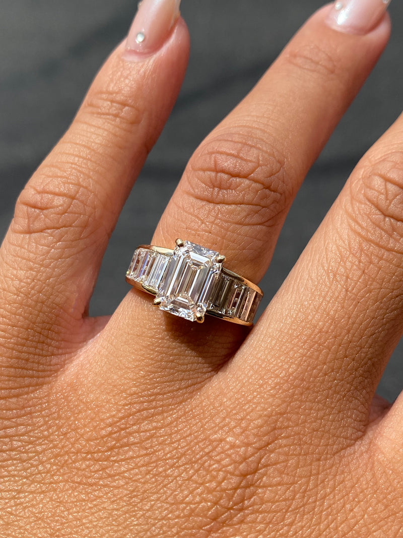 14K Gold 3.00 Carat Lab Grown Emerald Channel Set Diamond Engagement Ring