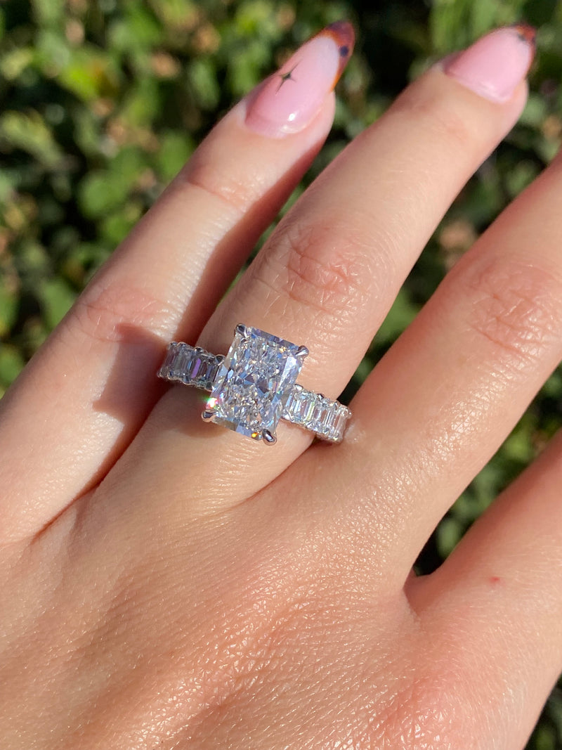 14K Gold 3.50 Carat Lab Grown Radiant Diamond Emerald Cut U Prong Engagement Ring