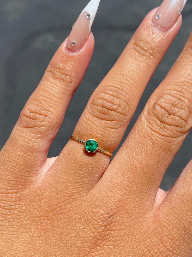 14K Gold Birth Stone Round Bezel Ring