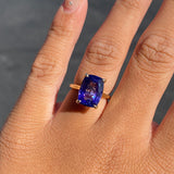 14K Gold 6.00 Carat Elongated Cushion Tanzanite Solitaire Under Halo Engagement Ring