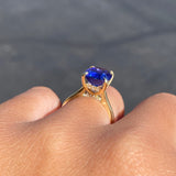 14K Gold 6.00 Carat Elongated Cushion Tanzanite Solitaire Under Halo Engagement Ring