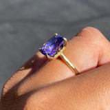 14K Gold 6.00 Carat Elongated Cushion Tanzanite Solitaire Under Halo Engagement Ring