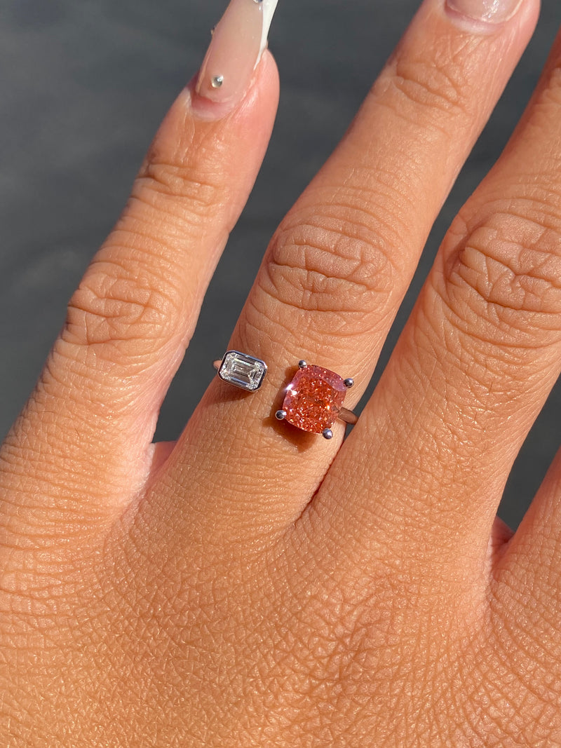 14K Gold Pink and White Lab Grown Diamond Open Band