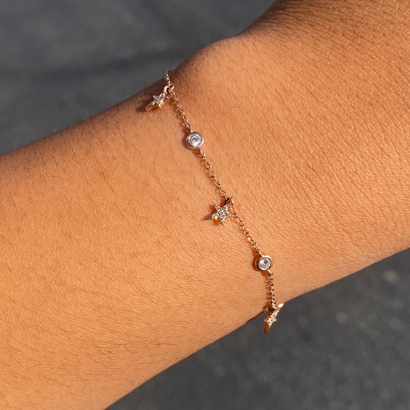 14K Gold Diamond Star and Bezel Bracelet