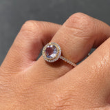 14K Gold Round Halo Morganite Cathedral Ring