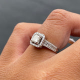 14K Gold Princess Natural Diamond Halo 3 Row Engagement Ring