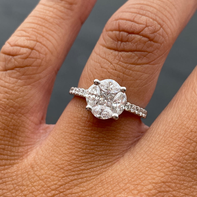 14K Gold Round Cluster Natural Diamond Engagement Ring