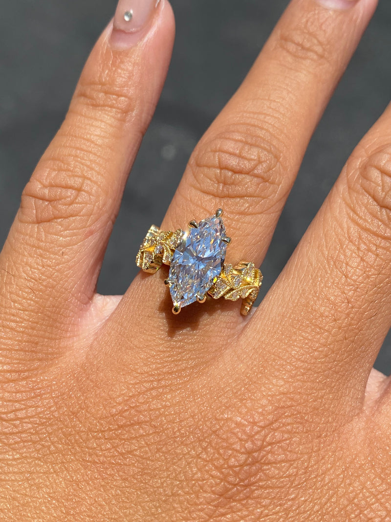 14K Gold 3.00 Carat Lab Grown Marquise 6-Prong Bloom Engagement Ring