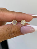 14K Gold Mother of Pearl Round Diamond Stud Earrings