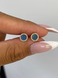 14K Gold Agate Round Diamond Stud Earrings