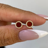14K Gold Carnelian Round Diamond Stud Earrings