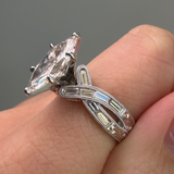 14K Gold 3.50 Carat Lab Grown Marquise Diamond Baguette Cross Filigree Engagement Ring