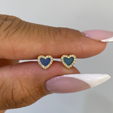 14K Gold Agate Heart Diamond Stud Earrings